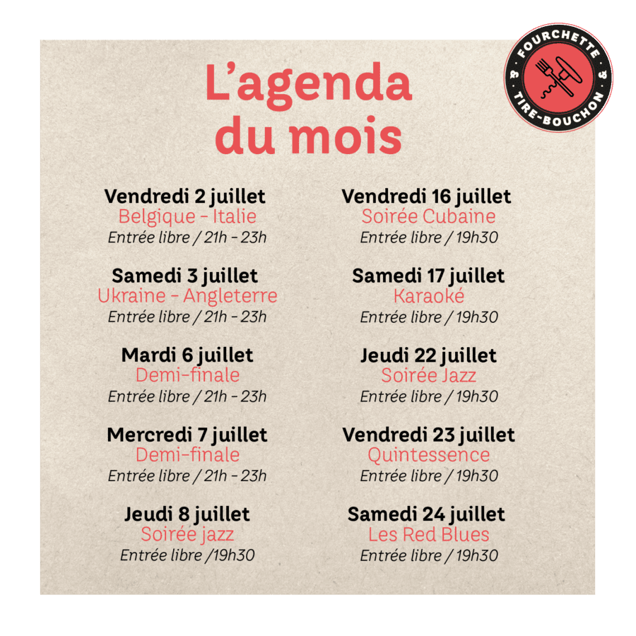 Agenda du mois de Juillet